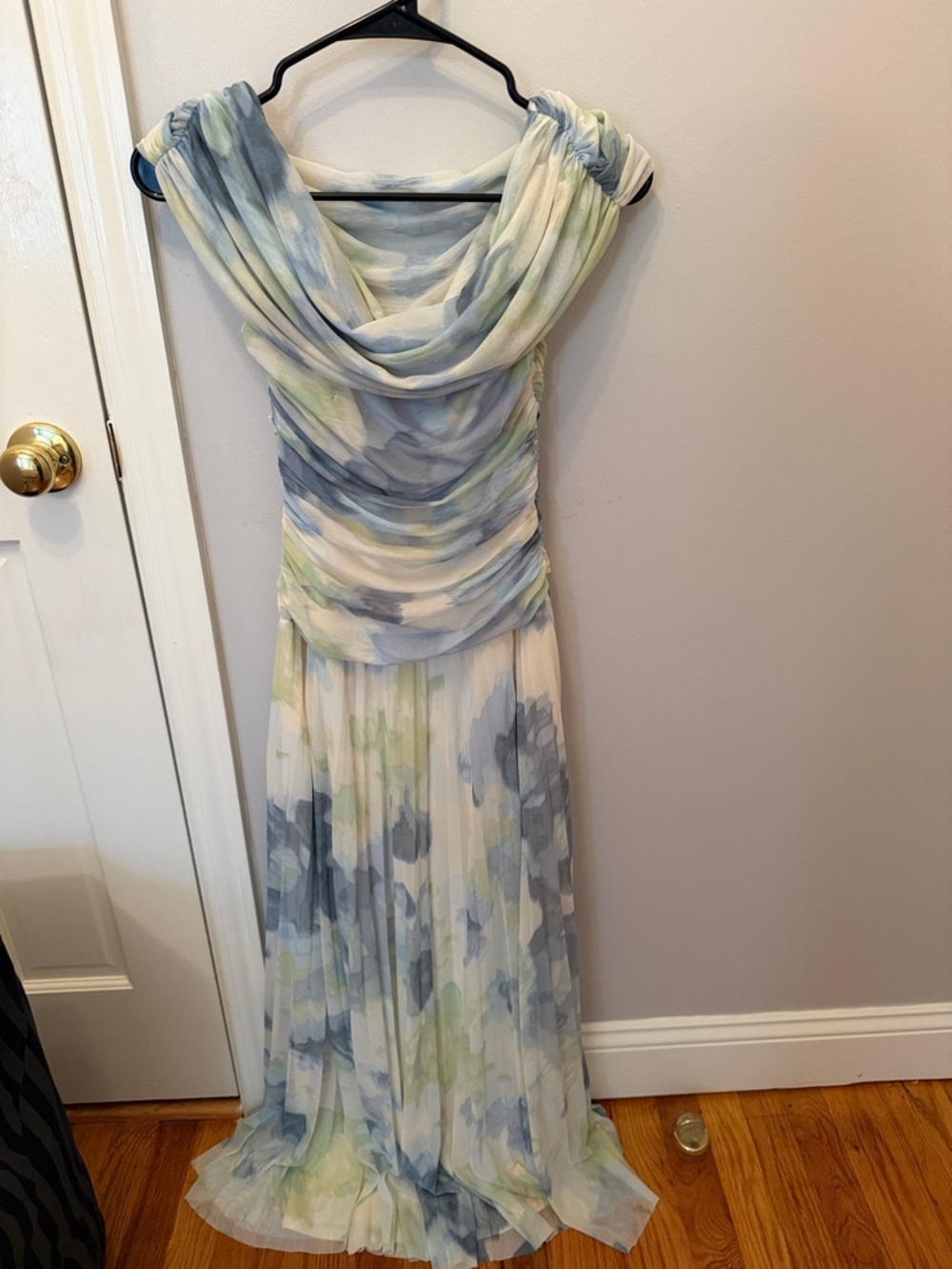 Abercrombie & Fitch Watercolor Pleated Maxi Dress - Light Blue & Pale Green